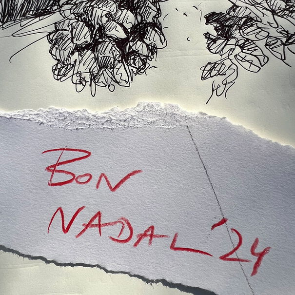 Black and white drawing with red lettering Bon Nadal ‘24