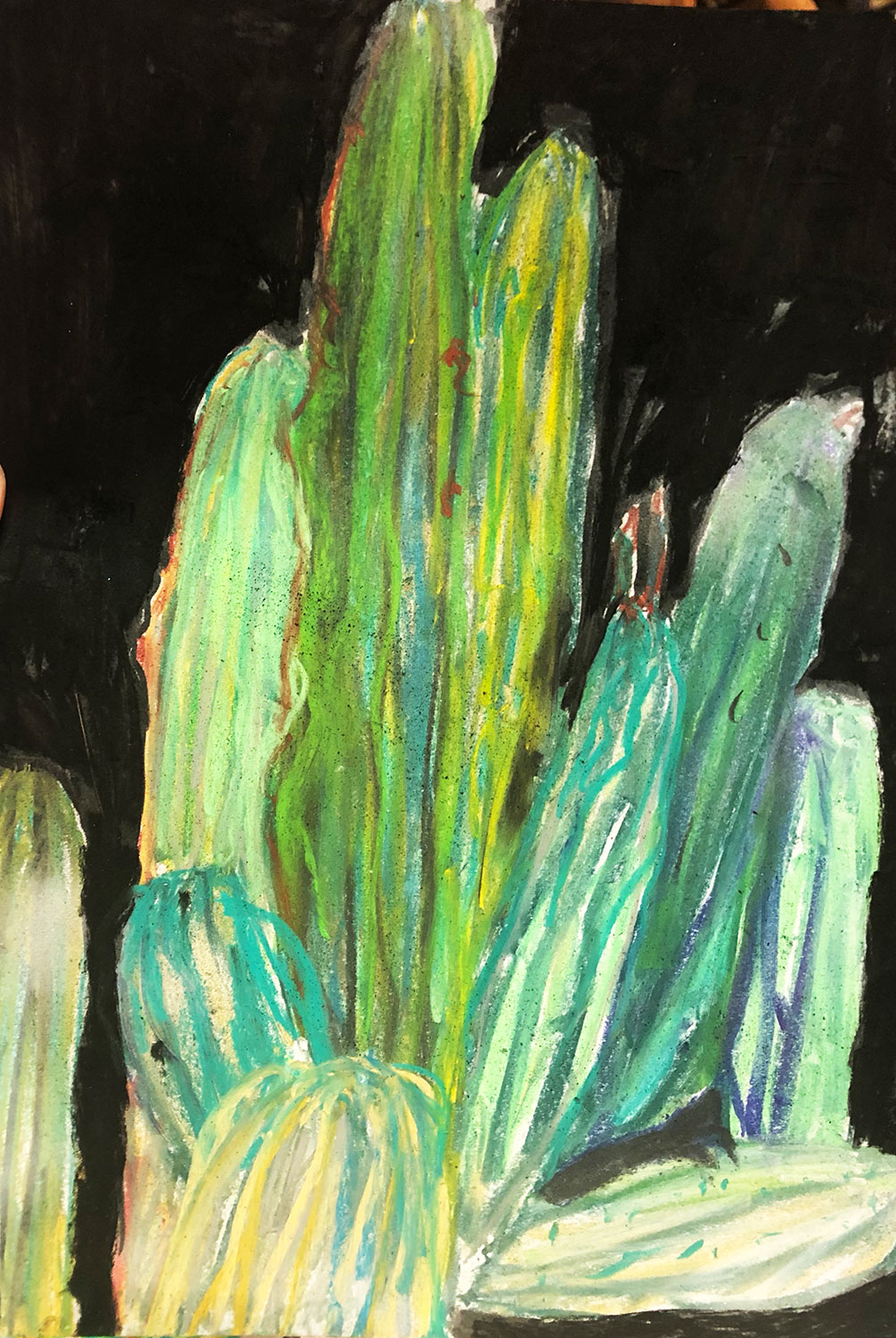 "Schwarzer langer Cactusso" · A3 · Pastell · 2020