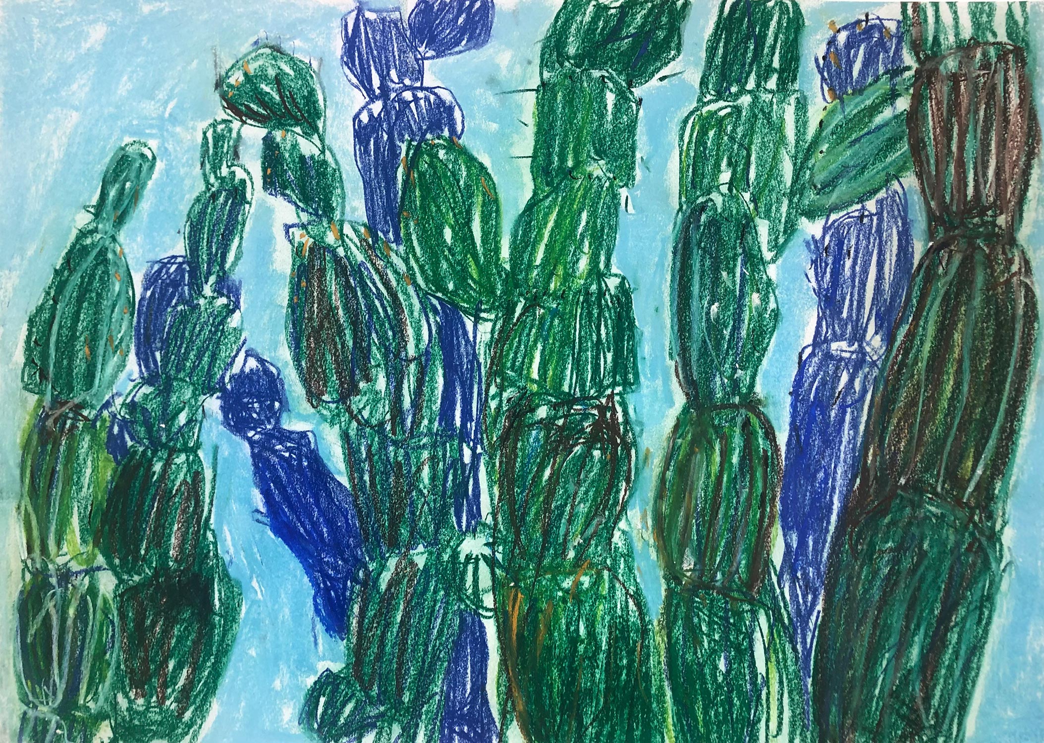 "Cactigrupo blau/grün" · A2 · Pastell · 2021